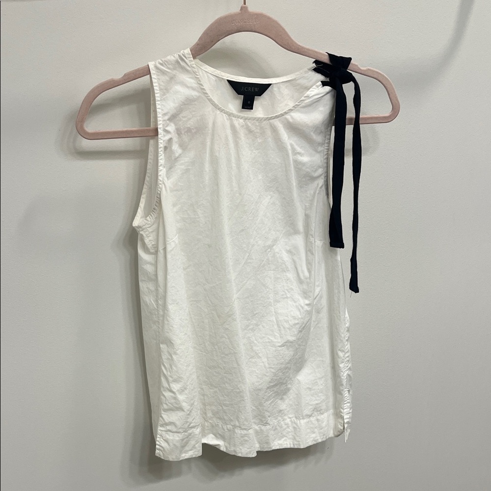 J. Crew White Tank Top with Black Ribbon Accent